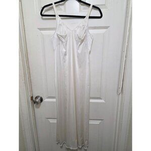 Vintage Vanity FAIR Y2K 80s White Full-Length Satin Slip Dress Adjustable Straps